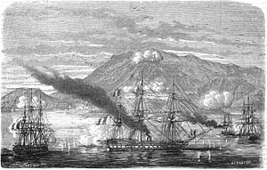 Expédition du Mexique. — Entrée de la division française dans la rade d'Acapulco, le 10 Janiver 1863. — D'après un croquis de M. H. H., aspirant de marine.jpg
