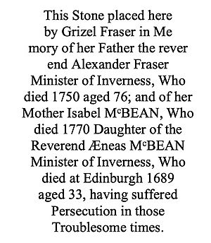 Fraser-McBean gravestone erected by Grizel Fraser at Inverness