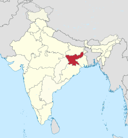 Jharkhand in India (disputed hatched)
