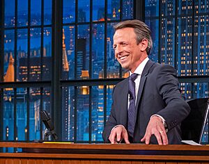 Joe Biden appears on Late Night With Seth Meyers alongside Amy Poehler (cropped)