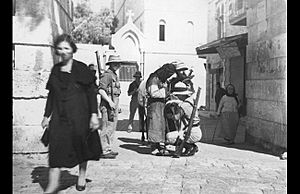 Khalil Raad, British soldiers frisk a Palestinian man in Jerusalem, late 1930s