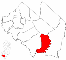 Commercial Township highlighted in Cumberland County. Inset map: Cumberland County highlighted in the State of New Jersey.