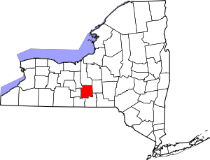 Map of New York highlighting Tompkins County