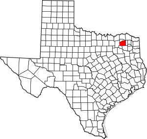 Map of Texas highlighting Hopkins County