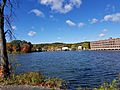 Mill Pond in Maynard Massachusetts MA USA with Summer Hill in background