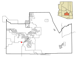 Location of Chuichu in Pinal County, Arizona.