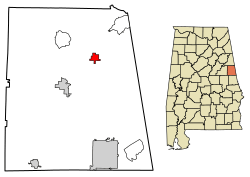 Location of Woodland in Randolph County, Alabama.
