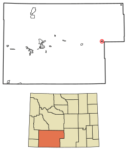 Location of Wamsutter in Sweetwater County, Wyoming.