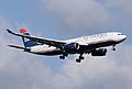 US Airways Airbus A330-200 (N280AY) arrives London Heathrow 21Sep2014 arp