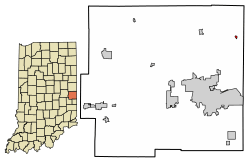 Location of Whitewater in Wayne County, Indiana.