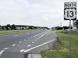 2022-07-08 08 31 33 View north along U.S. Route 13 (Sussex Highway) just north of Delaware State Route 54 and Maryland State Route 54 (Line Road) in Delmar, Sussex County, Delaware
