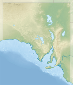 A map of South Australia with a mark indicating the location of Goyder Lagoon