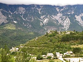 A general view of Brantes, with the slopes of Mont Ventoux in the background