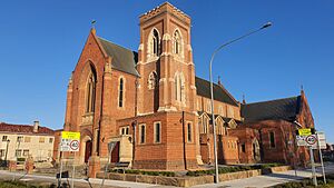 Cathedral of St Michael and St John-Keppel Street and William Street intersection square view