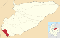 Location of the municipality and town of Villanueva, Casanare in the Casanare Department of Colombia.
