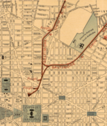 Detail of a 1893 Map of Washington, DC showing the B&O Railway lines