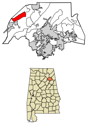 Location of Bristow Cove in Etowah County, Alabama.