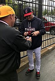 Indians skipper Terry Francona signs for fans before -WorldSeries Game 1. (30477228241)