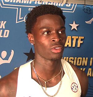 Ja'Kobe Tharp at the 2025 NCAA Division 1 Outdoor Championships 03 (cropped).jpg