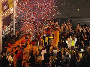 Joey Logano in victory lane at Thunder Valley