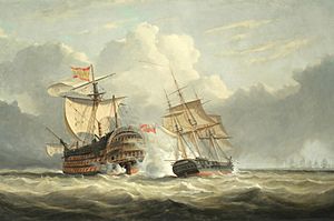 John Christian Schetky - The English Frigate Terpsichore Attacking The Santissima Trinidad After The Battle Of St Vincent