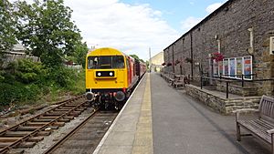 Leyburn railway station with diesel-electric locomotive, Wensleydale Railway, Yorkshire