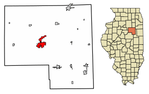 Location of Pontiac in Livingston County, Illinois.