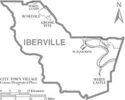 Map of Iberville Parish Louisiana With Municipal Labels