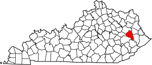 Map of Kentucky highlighting Magoffin County