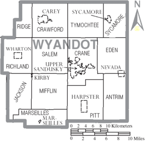 Map of Wyandot County Ohio With Municipal and Township Labels