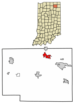 Location of Rome City in Noble County, Indiana.
