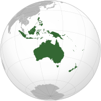 An orthographic projection of geographic Oceania.