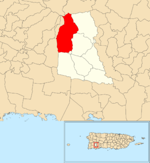 Location of Santana within the municipality of Sabana Grande shown in red