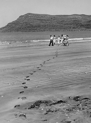 StateLibQld 1 154467 Footprints in the sand at Ball Bay, 1948.jpg