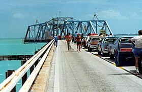 Traffic waiting for Moser Channel turnstile bridge