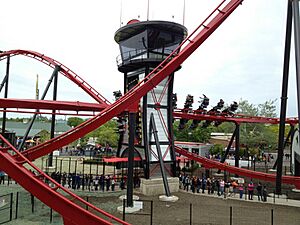 Train going through the "Keyhole" on X-Flight at Six Flags Great America