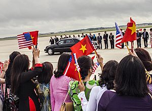 Vietnam Communist Party leaders arrives at Joint Base Andrews, to meet President Obama 150706-F-WU507-253
