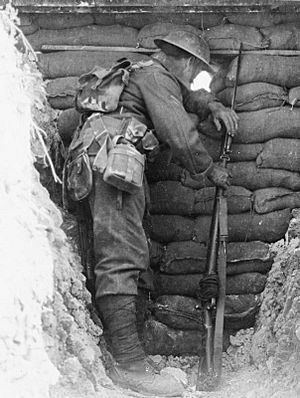 Worcester Regiment sentry in trench Ovillers 1916 IWM Q 4100