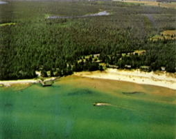 Aerial view of the Beach and Tennis Club located in the town of Sevastopol, Door County, Wisconsin, published in 1963