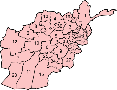 Afghanistan provinces numbered
