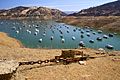 Boats on Lake Oroville during the 2021 drought