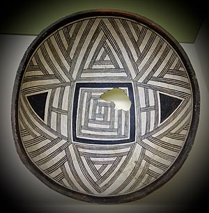 Bowl with geometric design, Swarts Ranch Ruin, Mimbres, New Mexico, c. 900-1200 AD, ceramic - Fitchburg Art Museum - DSC08787