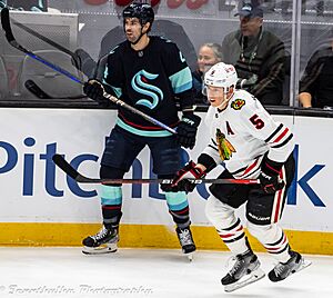 Chicago Blackhawks at Seattle Kraken - April 8, 2023 - Connor Murphy and Justin Schultz (52805378598)