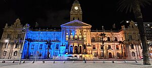 City Hall lit in blue and yellow (3)