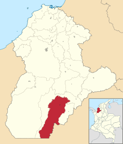 Location of the municipality and town of Puerto Libertador in the Córdoba Department of Colombia.