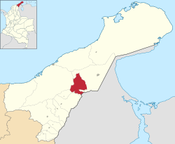 Location of the town and municipality of Albania in the Department of La Guajira.