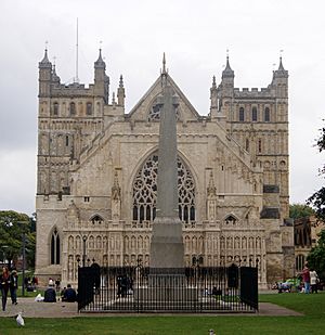 Devon County War Memorial and Exeter Cathedral (cropped)