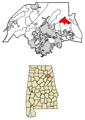 Location of Coats Bend in Etowah County, Alabama.