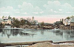 Town Hall and Pleasant River c. 1908