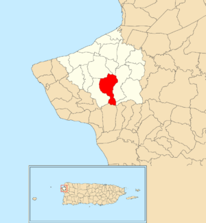 Location of Lagunas within the municipality of Aguada shown in red